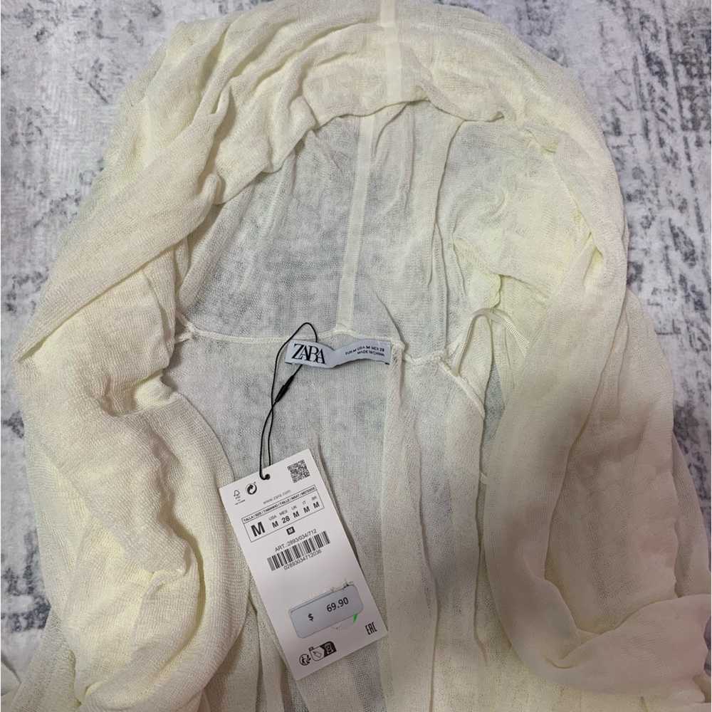 Zara Cream Sheer Scarf Open Sweater M - Picture 10 of 14